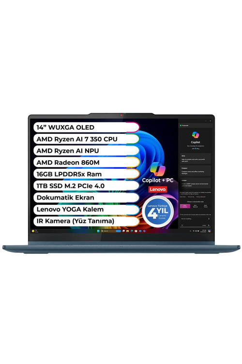 Yoga 7 Amd Ryzen 7 350 Cpu 16Gb 1Tb M2 Ssd Copilot + Amd Ryzen Aı 50 Tops 14" Oled Wuxga