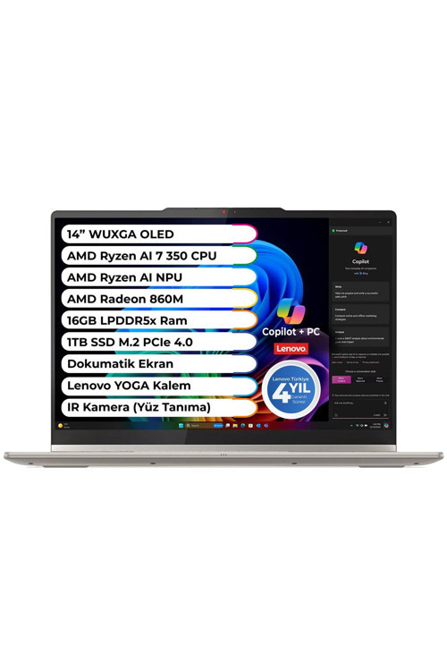 Yoga 7 Amd Ryzen Aı 7 350 Cpu 16 Gb 1 Tb M2 Ssd Copilot + Amd Ryzen Aı 50 Tops 14" Oled Wuxga