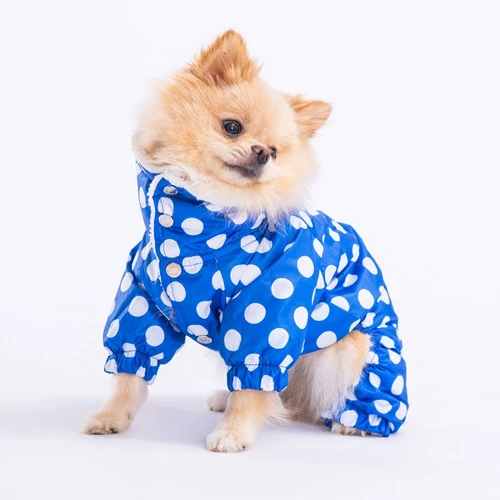 Dots Polarlı Kedi Köpek Tulum Yağmurluk Mavi