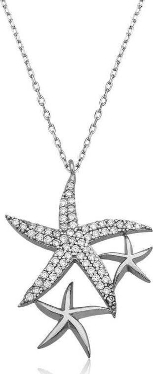 925 Ayar Gümüş Beyaz Deniz Yıldızları Kolye