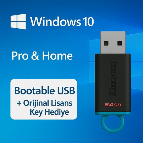 Windows 10 Pro & Home | Bootable USB | Orijinal Lisans Key Anahtarı Hediye