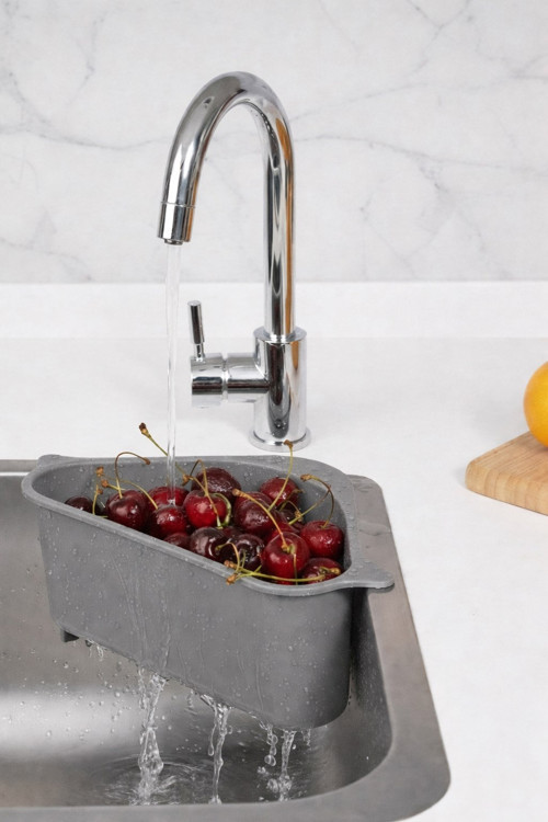 Vantuzlu Üçgen Lavabo Süzgeci Mutfak Evye Köşe Süzgeci Gri