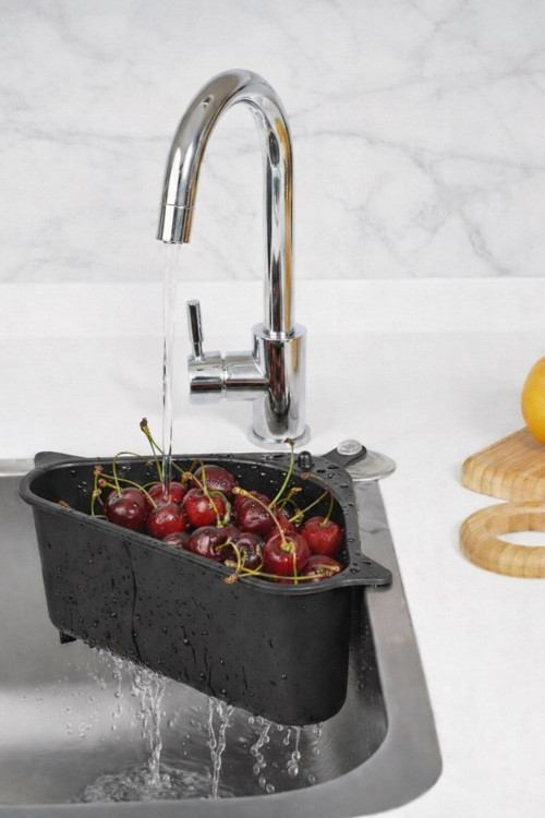 Vantuzlu Üçgen Lavabo Süzgeci Mutfak Evye Köşe Süzgeci Siyah