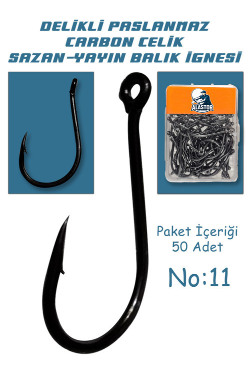 Delikli Sazan-Yayın Balık İğnesi 50 Adet Büyük Balık İğnesi Karbon Çelik İğne Olta İğnesi