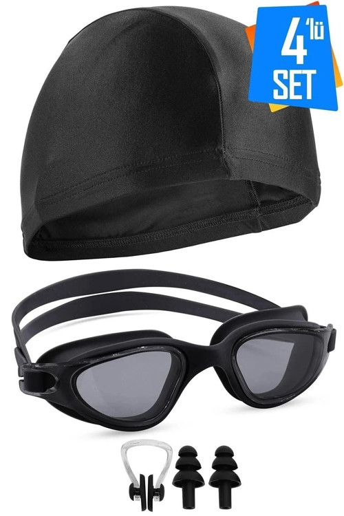 4Lü Set Swimmer Pro Buğu Yapmaz Havuz Deniz Yüzücü Gözlüğü Boneli Tıkaçlı Uv Korumalı Yüzme