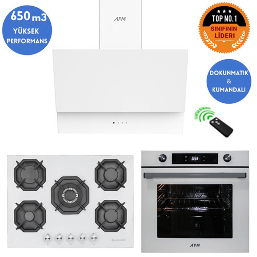 ve AFM TECH Markalı / REAN 5 Gözlü 1'WOK Beyaz Ankastre Set ( 22 386 + FM7701 + FM3401 )