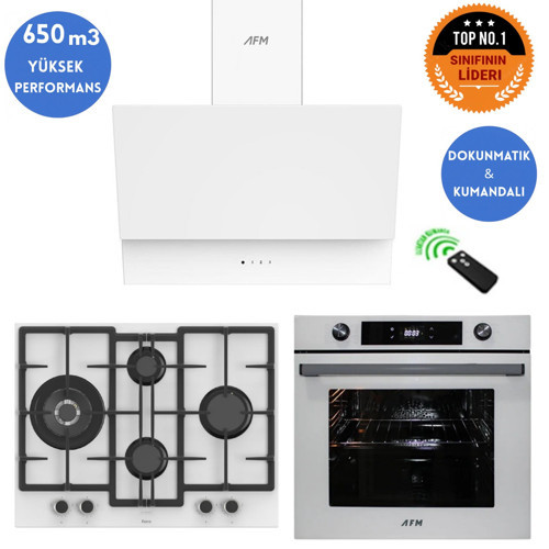 ve AFM Tech MARKA WAVE Turbolu Beyaz Dijital Ankastre Set (ED076-WFA wok+FM7701+FM3401)