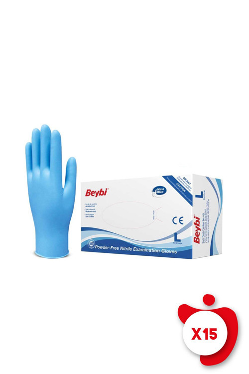 Pudrasız Nitril Muayene Eldiveni L Beden Mavi 100'lü 15 Paket