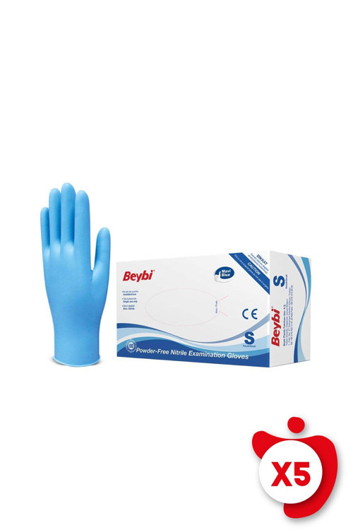 Pudrasız Nitril Muayene Eldiveni S Beden Mavi 100'lü 5 Paket