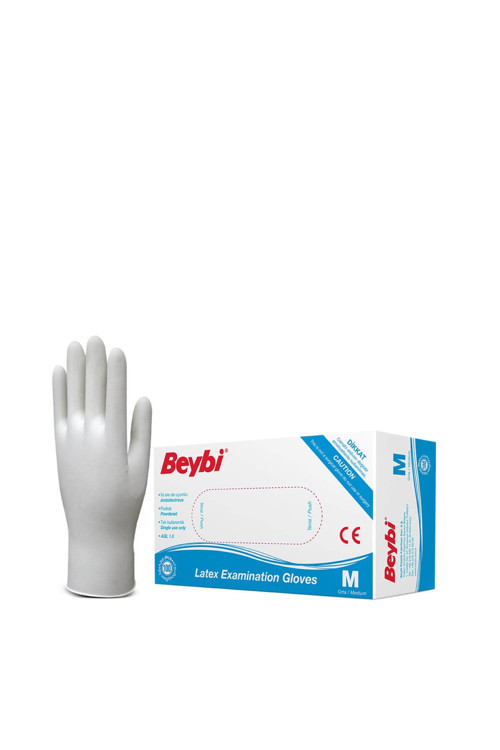 Pudralı Lateks Muayene Eldiveni M Beden Beyaz 100'lü