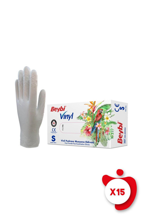 Pudrasız Vinil Muayene Eldiven S Beden Beyaz 100'lü 15 Paket