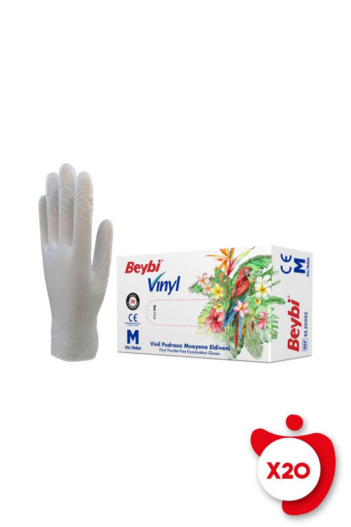 Pudrasız Vinil Muayene Eldiven M Beden Beyaz 100'lü 20 Paket