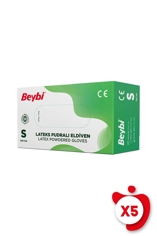 Pudralı Lateks Eldiven S Beden Beyaz 100'lü 5 Paket