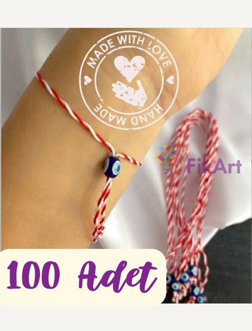 100 Adet Nazar Boncuklu Marteniçka Bileklik – Bahar ve Şans Dilek İpi (Kırmızı Beyaz)