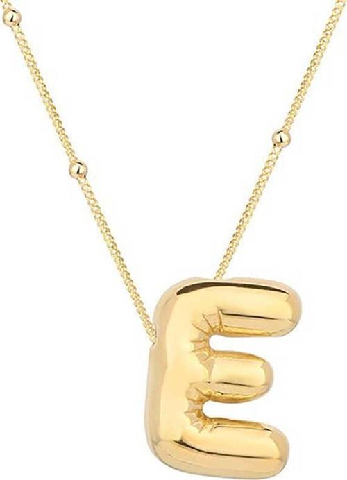 925 Ayar Gümüş Gold Balon E Harfi Kadın Kolye