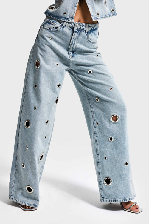Kadın Ice 4s6-65 Baggy Fit Kuş Gözü Detaylı Özel Tasarım Denim Jean