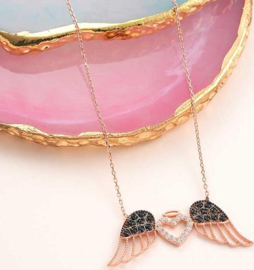 925 Ayar Gümüş Kanatlı Kalp Kadın Kolye