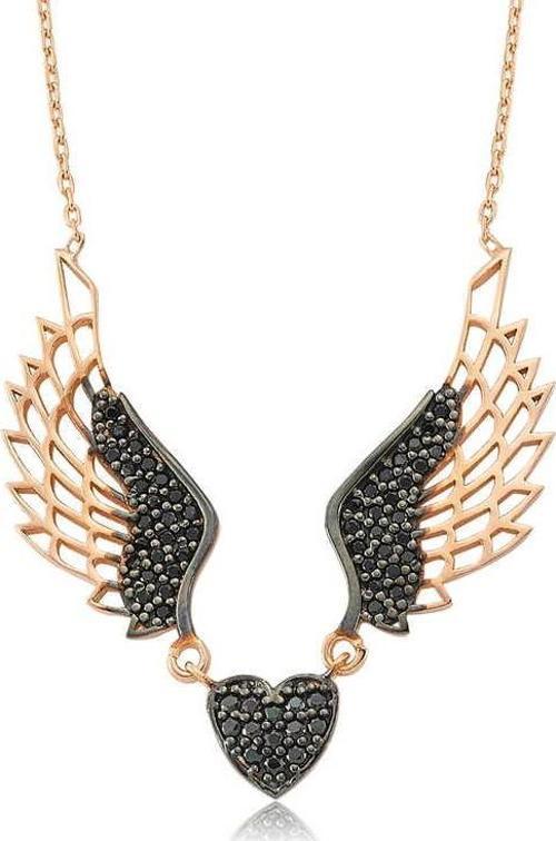 925 Ayar Gümüş Kanatlı Kalp Kolye