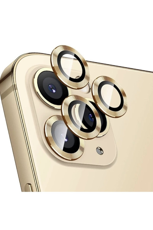 Iphone 14 Pro Max Kamera Koruyucu Lens Mercek Metal Çerçeveli 3lü Set Gold Altın