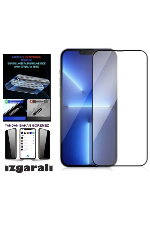 Iphone 13 Pro Hayalet Ekran Koruyucu Toz Filitreli Izgaralı Anti Dust Tam Kaplayan Kırılmaz Cam