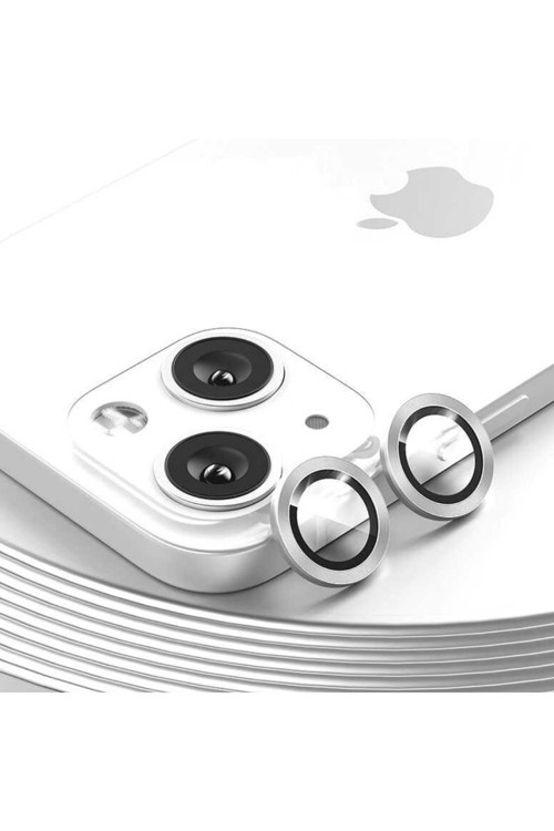 Iphone 14 Kamera Koruyucu Lens Mercek Metal Çerçeveli 2li Set Gümüş Gri Silver
