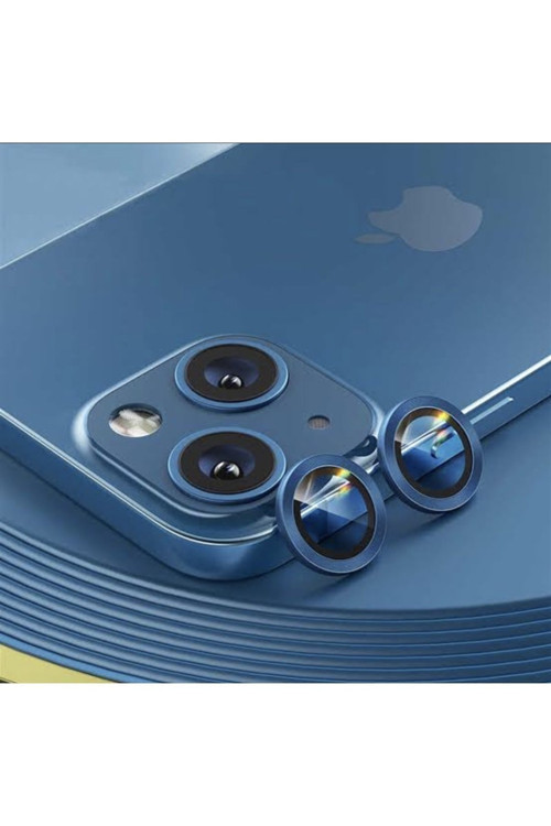 Iphone 14 Plus Kamera Koruyucu Lens Mercek Metal Çerçeveli 2li Set Mavi Blue
