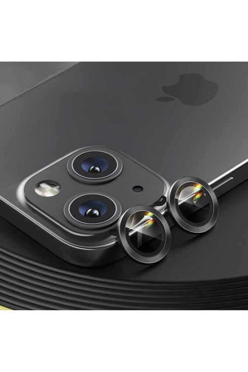 Iphone 14 Kamera Koruyucu Lens Mercek Metal Çerçeveli 2li Set Siyah Black