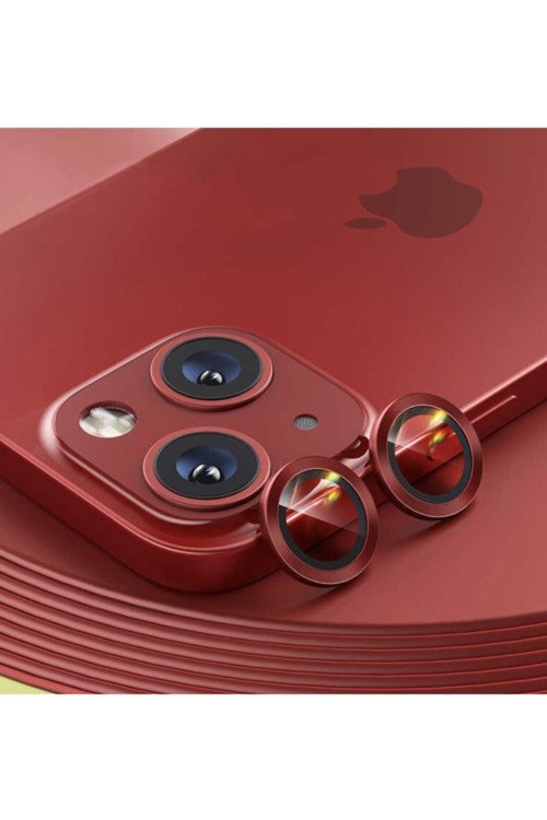 Iphone 13 Kamera Koruyucu Lens Mercek Metal Çerçeveli 2li Set Kırmızı Red Uyumlu