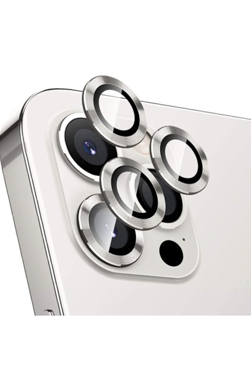 Iphone 12 Pro Uyumlu Kamera Koruyucu Lens Mercek Metal Çerçeveli 3lü Set Gümüş Gri Silver