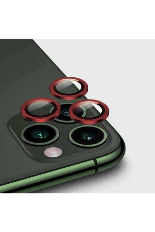 Iphone 12 Pro Uyumlu Kamera Koruyucu Lens Mercek Metal Çerçeveli 3lü Set Kırmızı Red