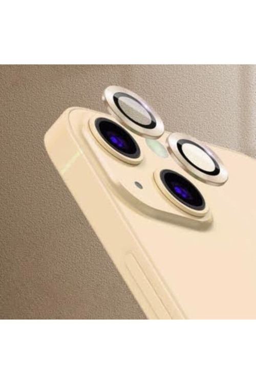 Iphone 13 Mini Kamera Koruyucu Lens Mercek Metal Çerçeveli 2li Set Gold Altın