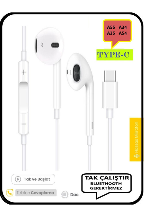 Samsung Galaxy A55 A35 A34 A54 Kulaklık Type C Kablolu Kulaklık  Dac Çipli Tak Çalıştır