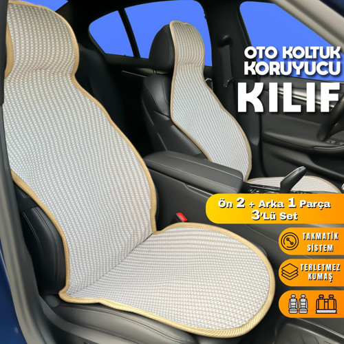 Dacia Sandero Uyumlu Koltuk Kılıfı Minder Krem 2+1 Ön Arka Set