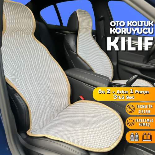 Fiat Bravo Uyumlu Koltuk Kılıfı Minder Krem 2+1 Ön Arka Set