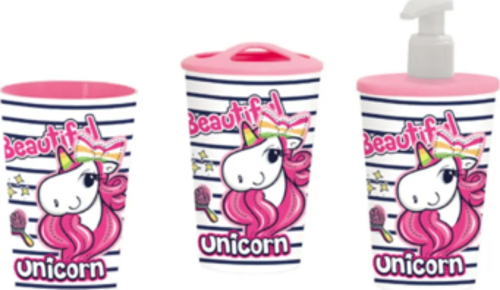 Desenli Banyo Seti Desenli Bardak Dişfırçalık Sıvı Sabunluk Unicorn 161262-000 (Karışık Renk 1 Adet)