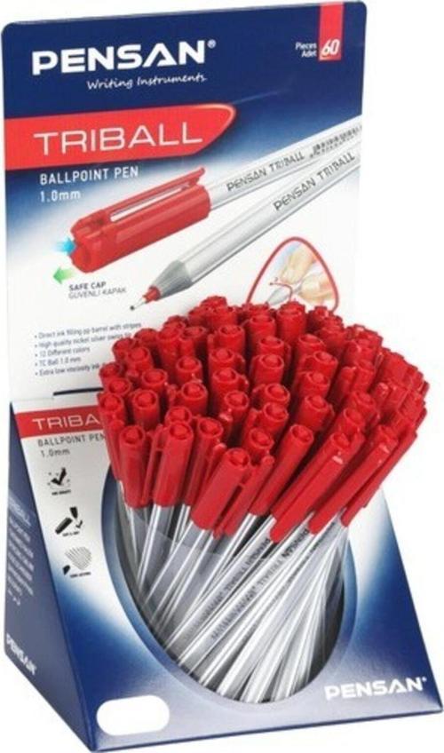 Tükenmez Kalem Triball 1.0 Mm Bilye Uçlu Kırmızı (60 Lı Paket)