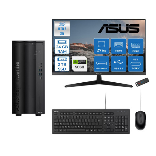 Expertcenter B900MF Intel® Core™ Ultra 7 265 5.3ghz Aı 24GB Ddr5 2tb SSD 8GB/RTX5060 27"Mon120Hz Freedos Mini Tower Masaüstü Bilgisayar B900MF50602731F09+ZETTAUSBBELLEK