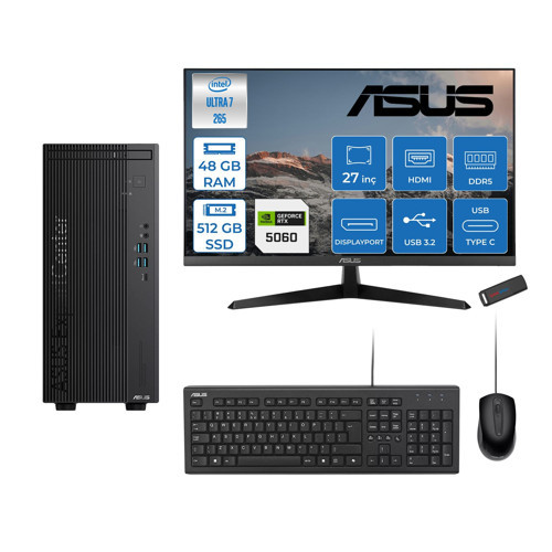 Expertcenter B900MF Intel® Core™ Ultra 7 265 5.3ghz Aı 48GB Ddr5 512GB SSD 8GB/RTX5060 27"Mon120Hz Freedos Mini Tower Masaüstü Bilgisayar B900MF50602731F17+ZETTAUSBBELLEK