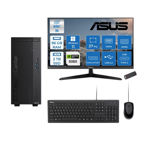 Expertcenter B900MF Intel® Core™ Ultra 7 265 5.3ghz Aı 96GB Ddr5 2tb SSD 8GB/RTX5060 27"Mon120Hz WIN11PRO Mini Tower Masaüstü Bilgisayar B900MF50602731P34+ZETTAUSBBELLEK