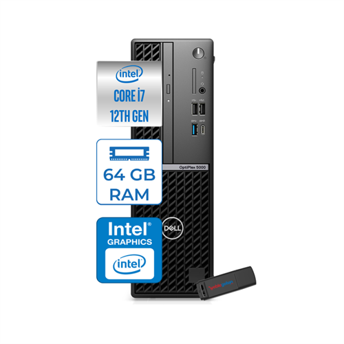 Optıplex 5000SFF Intel Core Vpro I7 12700 64GB 2tb SSD UHD Graphics 770 Windows 11 Pro Masaüstü Bilgisayar 5000SFF127H23 + Zettausbbellek