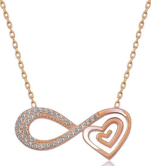 Gümüş Rose Kalpli Sonsuzluk Kadın Kolye