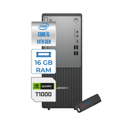 Thinkcentre Neo 50T Gen5 Intel Core I5 14400 16GB Ddr5 1tb SSD Windows 11 Home Quadro T1000 4gb Masaüstü Bilgisayar 100012UAS1CF00H03 + Zetta Flash Bellek