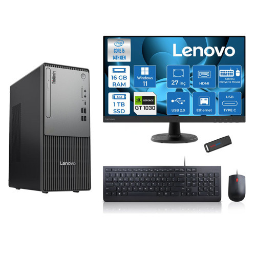 Thinkcentre Neo 50T Gen5 Intel Core I5 14400 16GB Ddr5 1tb SSD 27 Inç Monitör Windows 11 Home Nvidia GT1030 4gb Masaüstü Bilgisayar 10302712UAS1CF00H03 + Zetta Flash Bellek