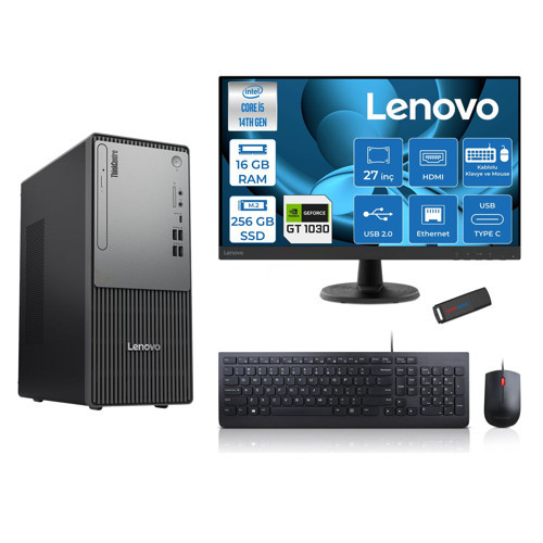 Thinkcentre Neo 50T Gen5 Intel Core I5 14400 16GB Ddr5 256GB SSD 27 Inç Monitör Freedos Nvidia GT1030 4gb Masaüstü Bilgisayar 10302712UAS1CF00F01 + Zetta Flash Bellek