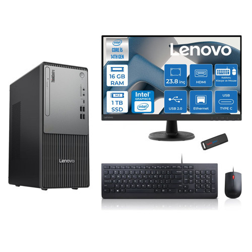 Thinkcentre Neo 50T Gen5 Intel Core I5 14400 16GB Ddr5 1tb SSD 23.8 Inç Monitör Freedos Intel UHD 730 Masaüstü Bilgisayar 2412UAS1CF00F03 + Zetta Flash Bellek