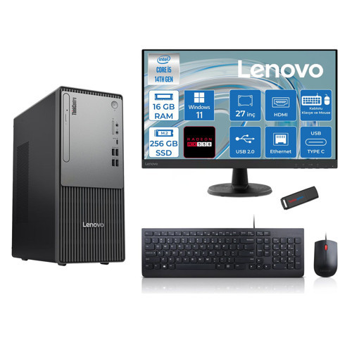 Thinkcentre Neo 50T Gen5 Intel Core I5 14400 16GB Ddr5 256GB SSD 27 Inç Monitör Windows 11 Pro Radeon RX550 4gb Masaüstü Bilgisayar 5502712UAS1CF00P01 + Zetta Flash Bellek