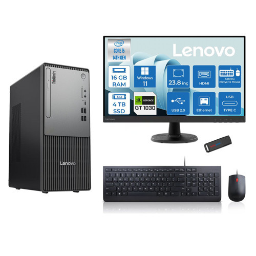 Thinkcentre Neo 50T Gen5 Intel Core I5 14400 16GB Ddr5 4tb SSD 23.8 Inç Monitör Windows 11 Home Nvidia GT1030 4gb Masaüstü Bilgisayar 10302412UAS1CF00H05 + Zetta Flash Bellek