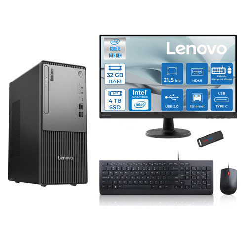 Thinkcentre Neo 50T Gen5 Intel Core I5 14400 32GB Ddr5 4tb SSD 21.5 Inç Monitör Freedos Intel UHD 730 Masaüstü Bilgisayar 2112UAS1CF00F15 + Zetta Flash Bellek