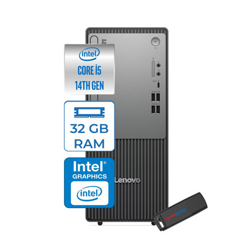 Thinkcentre Neo 50T Gen5 Intel Core I5 14400 32GB Ddr5 4tb SSD Windows 11 Pro Intel UHD 730 Masaüstü Bilgisayar 12UAS1CF00P15 + Zetta Flash Bellek