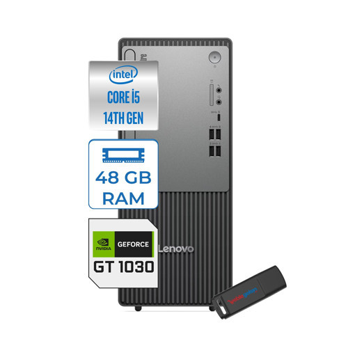 Thinkcentre Neo 50T Gen5 Intel Core I5 14400 48GB Ddr5 512GB SSD Windows 11 Home Nvidia GT1030 4gb Masaüstü Bilgisayar 103012UAS1CF00H17 + Zetta Flash Bellek